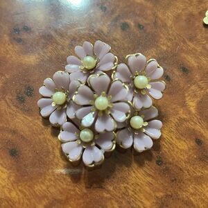 Vintage lavender and pearl floral brooch